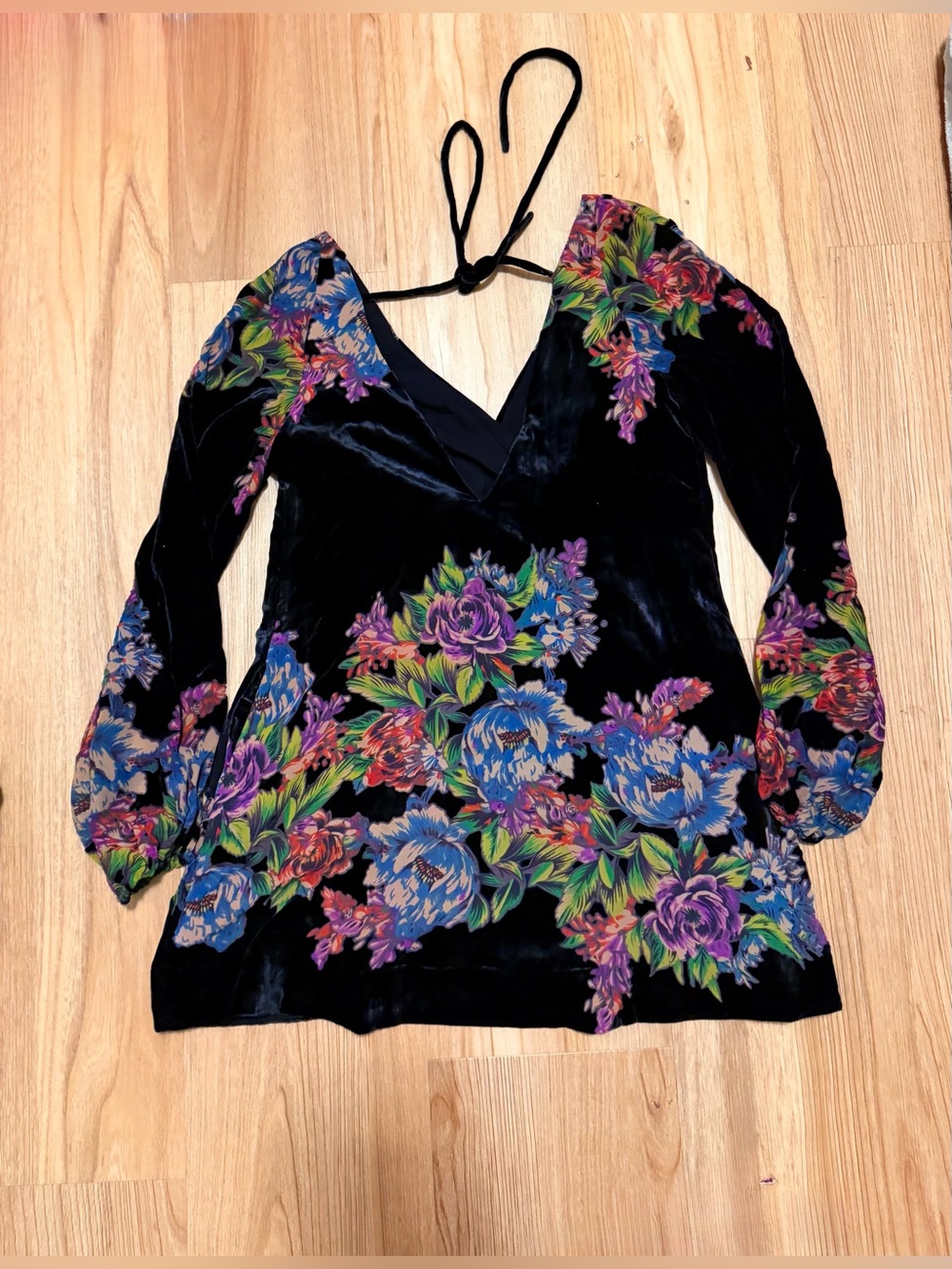 Free People Misha Burnout Velvet Mini Dress in black. SP - Picture 3 of 4